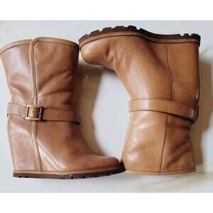 UGG ELLECIA BOOT WEDGE HEEL LEATHER SHEEPSKIN WOOL SHOES SIZE 7
